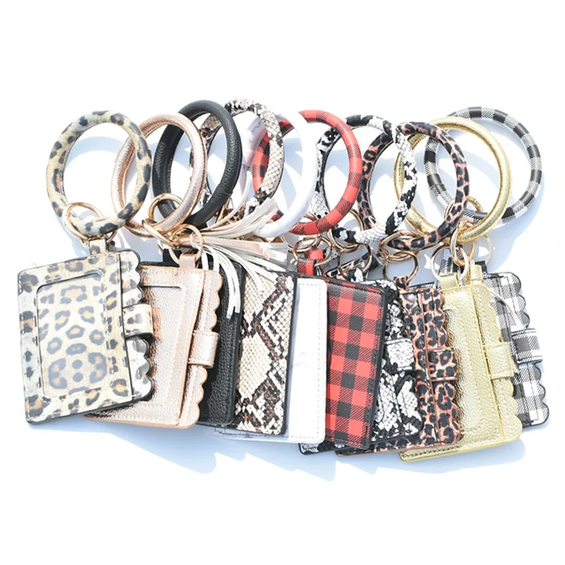 

Q1278 Plaid Snake PU Leather Wristlet Keychain Bracelet with Tassel and Wallet Leopard Wrist Credit Card Key Chain Wallets, 17 color