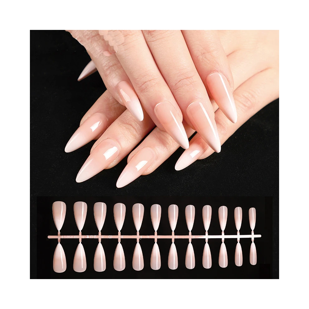 

NA0287 Pink Nude French Fake Nails Ballerina Coffin False Nails Gradient Manicure Fake Nail Tips Finger Toenail Fingernails