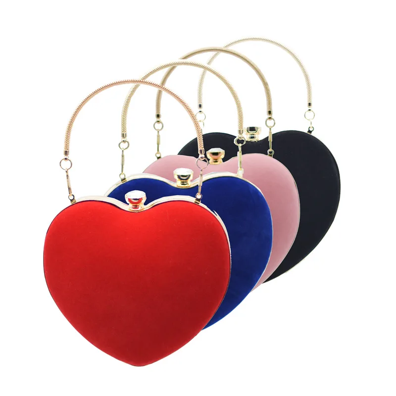 

Girls velvet heart shaped evening lady bag Coin purse designer party wedding bridal clutch purses and ladies handbags women