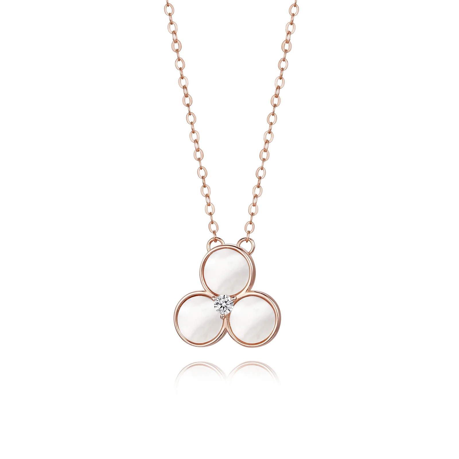 

Round Plate White Shell Rose Gold Plated Women Necklaces CZ Diamond 925 Sterling Choker Silver Necklace