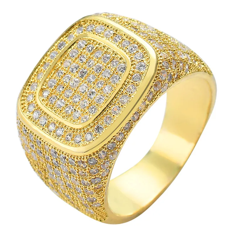 

New Wholesale European And American Gold-Plated Micro-Inlaid Zircon Ring Hiphop Cz Ring Hiphop Men'S Full Diamond Ring, Picture shows