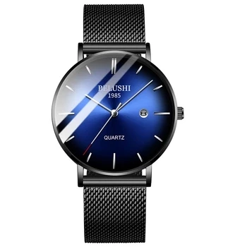 

2021 Unique Design Gradient Blue Dial Business Men Watch Full Steel Waterproof Date Clock Male Quartz Watch Relogio Masculino, Multi colors