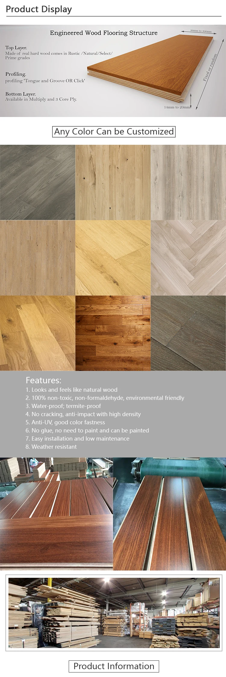 Manufacturer Parquet Decking Laminate Flooring Multi-layer Solid Wood Panels For Interior Area