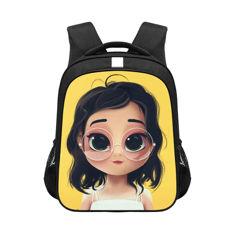 

Pretty Girl 13-Inch Backpack Cartoon Little Girls Image of School Bag Kids Bookbag Kindergarten Children Daily Casual Bag, Black