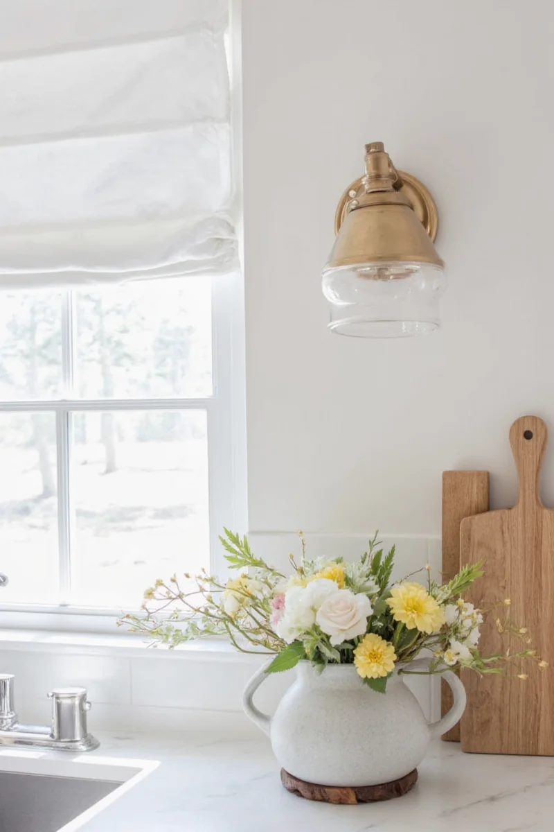 Kitchen with multiple wall sconces installed
