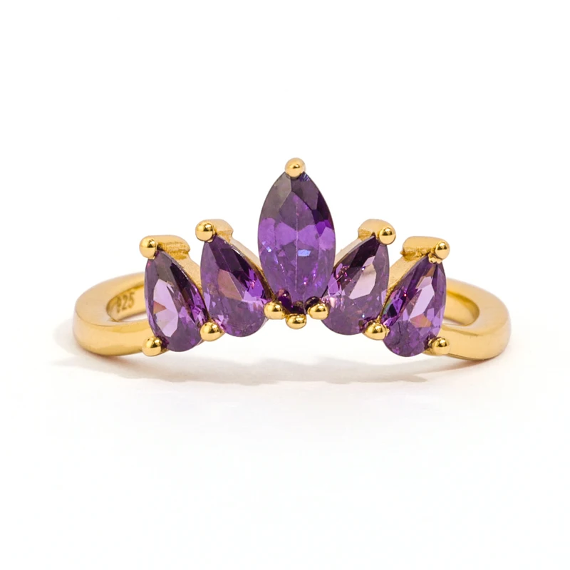 

Fine Jewelry Dainty Pear Cut amethyst Queen Gold Vermeil Handmade Natural Gemstone Wholesale Band Ring For Woman