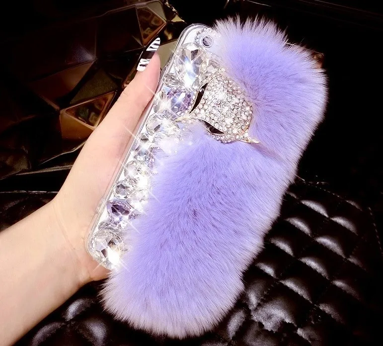 

For iPhone 7 8 6 6S Plus X XS XR 11 12 Bling Diamond Rabbit Fur Case Fox Head Rhinestone Phone Case Cover For iPhone 12 Pro Max, Black, gray, multi, pink, purple, red, white