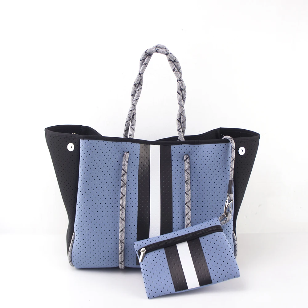 

2021 Hot Selling 4mm reversible perforated neoprene handbags Custom Women Beach Bag, Sample or customized