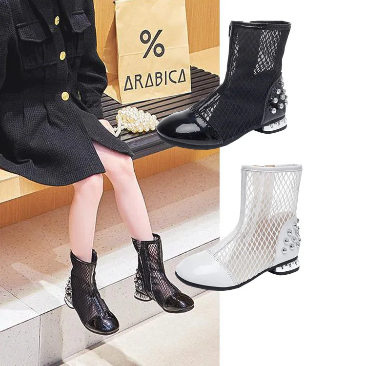 

2022 Summer Fashion Baby Girl Boots Street Style High-top Breathable Hollow-out Children's Casual Sandals Kids Soft Sole Shoes, Black,brown