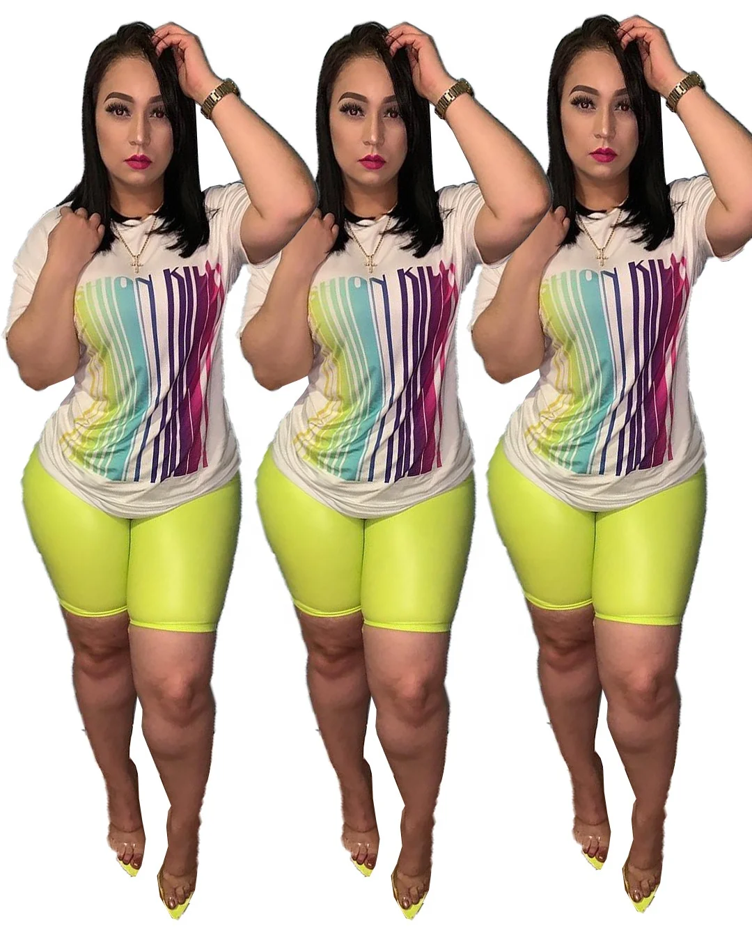 

hot sale letter printing two piece shorts set for women, Black/white