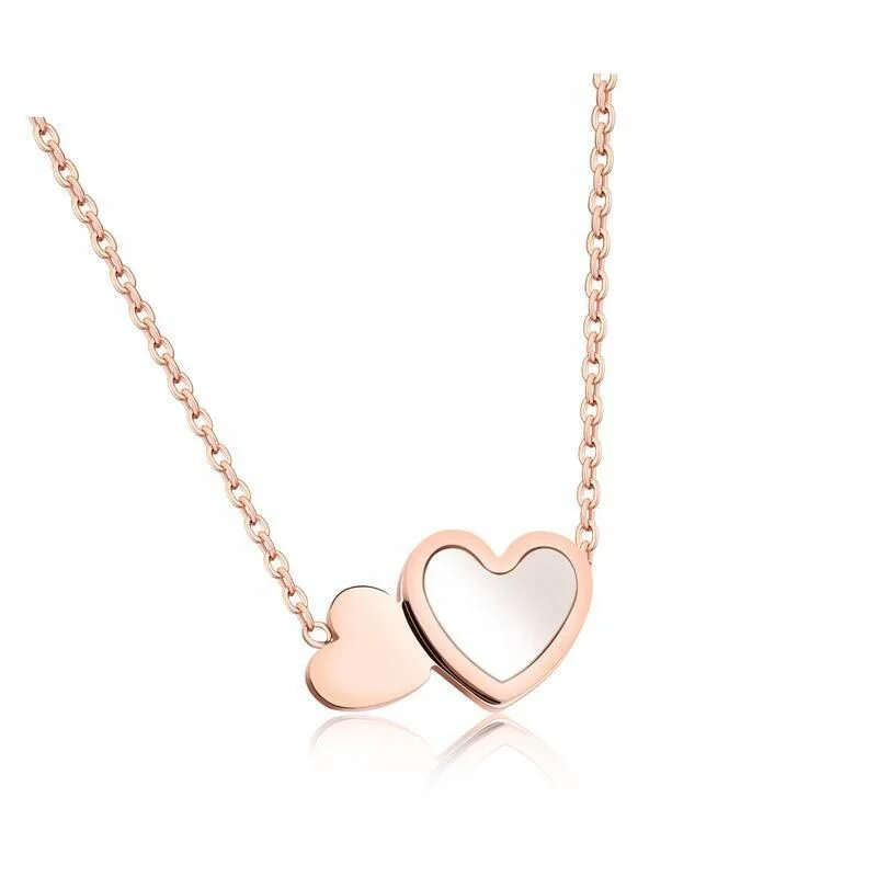

Hot Sale Japanese And Korean Style Fashion Partysu 316L Stainless Steel Double Love Pendant Necklaces, Rose gold