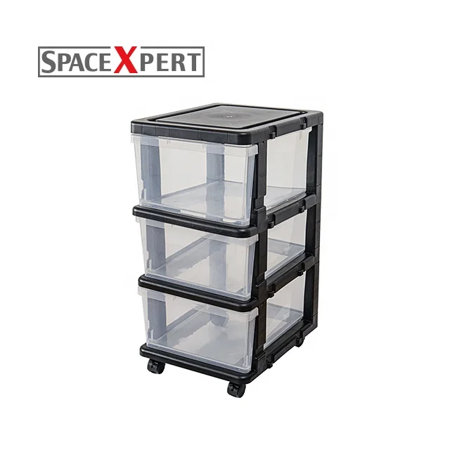 

Modern design three tiers drawer storage cart made from solid strong plastic, Transparent&black
