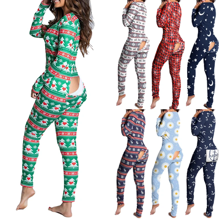 

Lady plus size women's sleepwear V Neck Long Sleeve new design hot pijama christmas pjs rayon pajamas custom print adult onesie
