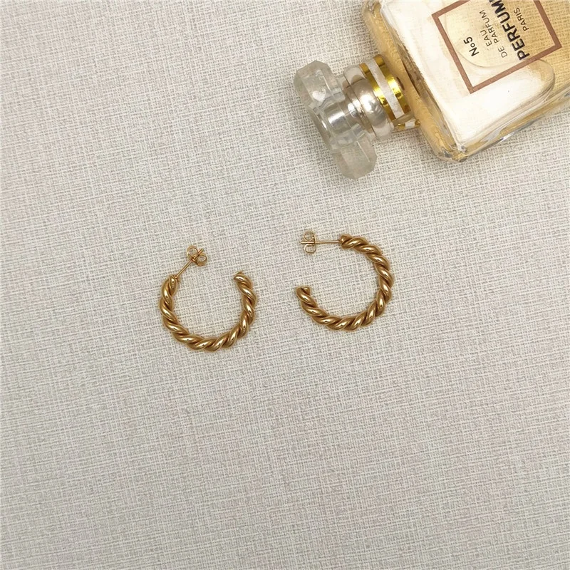 
Fashion women 30mm hoop stud stainless steel strand earring twist gold plated earrings 