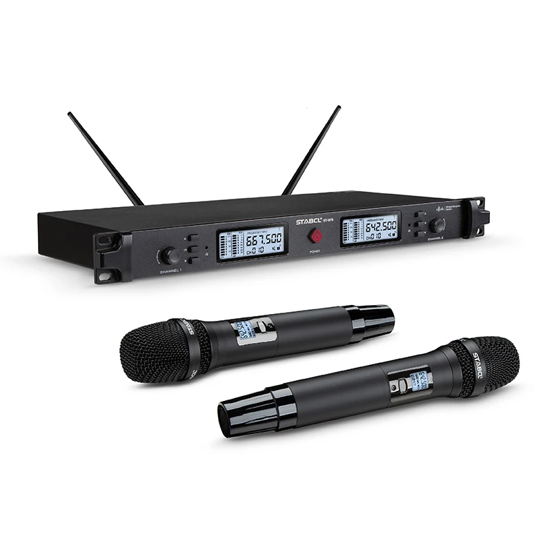 

UHF Wireless Microphone, a professional dual channel handheld wireless microphone system, is very suitable for karaoke, church,