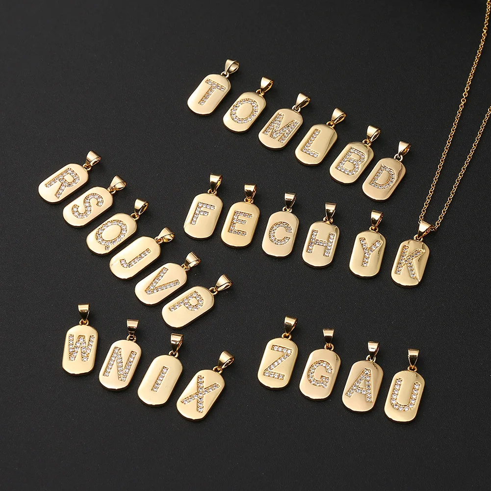 

Amazon Best Selling Real Gold Plating CZ Initial Pendant Necklaces Crystal Geometric Oval Alphabet Necklaces For Women
