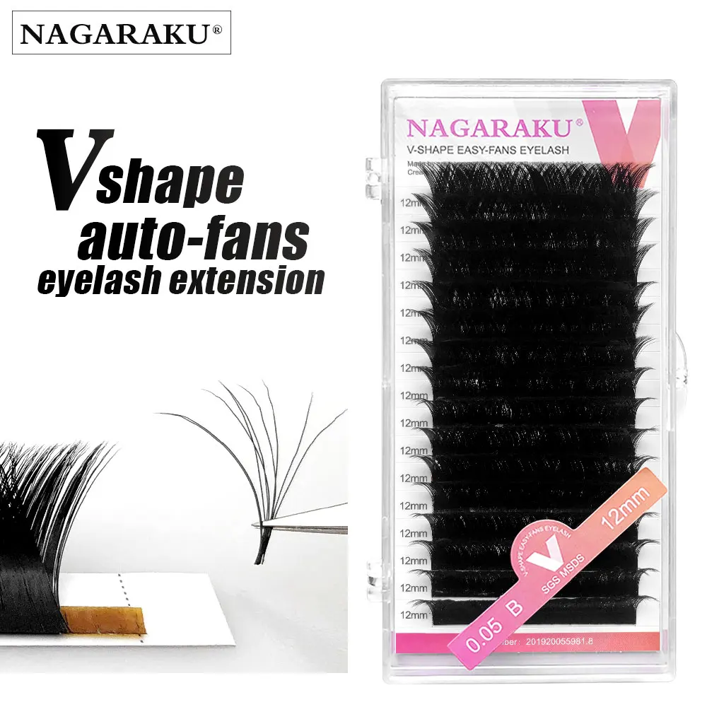 

NAGARAKU Makeup V Shape Auto-Fans Eyelash Extension Volume Lashes makeup cilia 0.05mm Easy-Fans Premium Natural Eyelashes, Dark brown