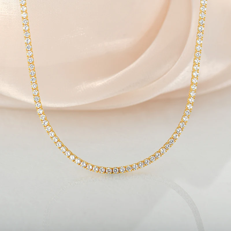 

2022 great sale 2MM 3A CZ tennis chain iced out diamond simple classic pendant 18k gold plated necklace jewelry