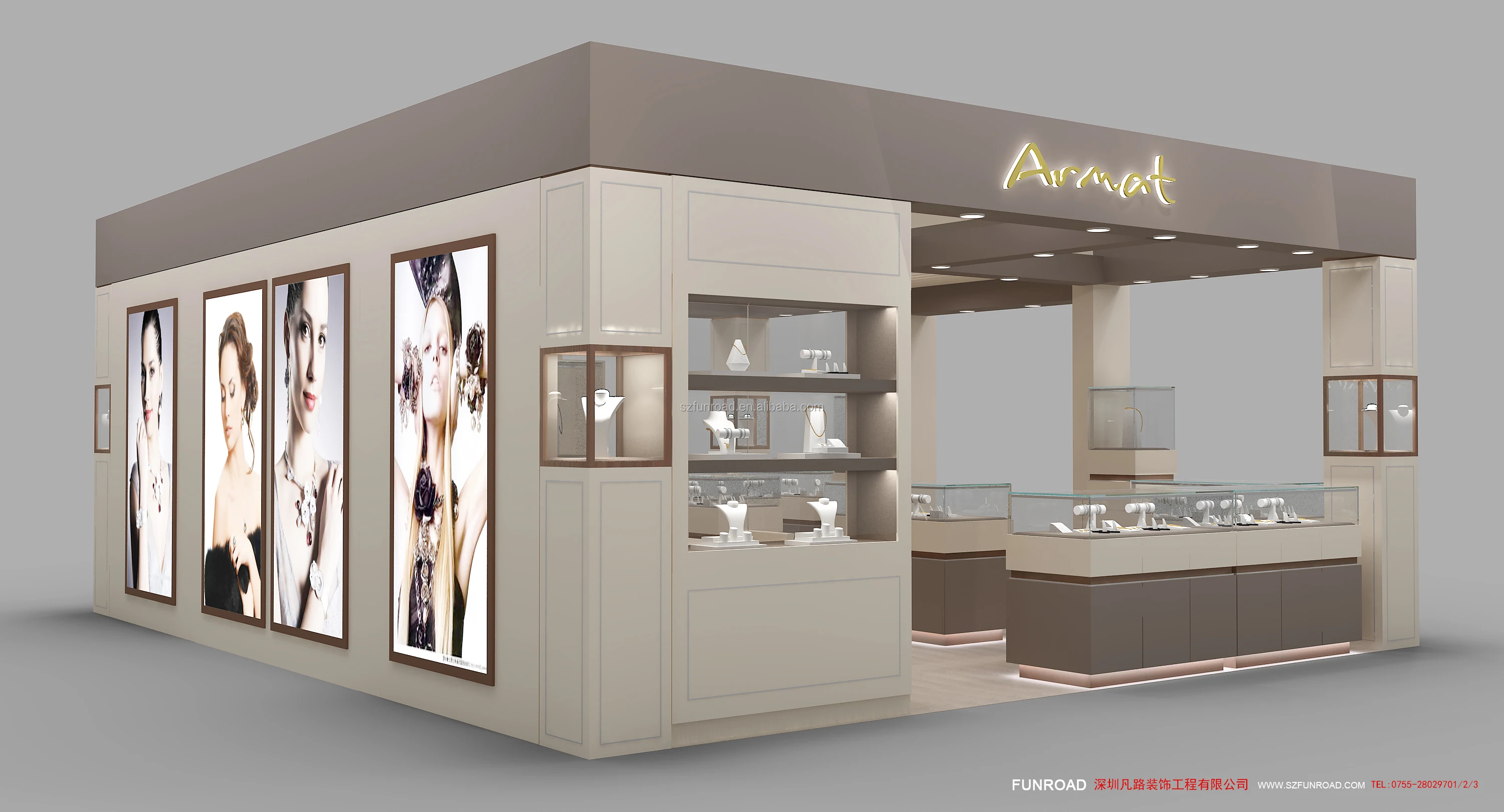 Modern luxury jewelry display kiosk jewelry shop counter for mall