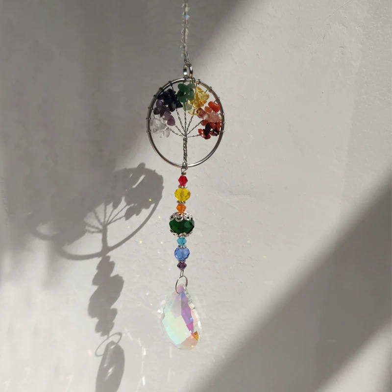 

Drop Shipping Handmade Chakra Shine Life Tree Window Hanging Crystal Prism Ornaments, Suncatcher