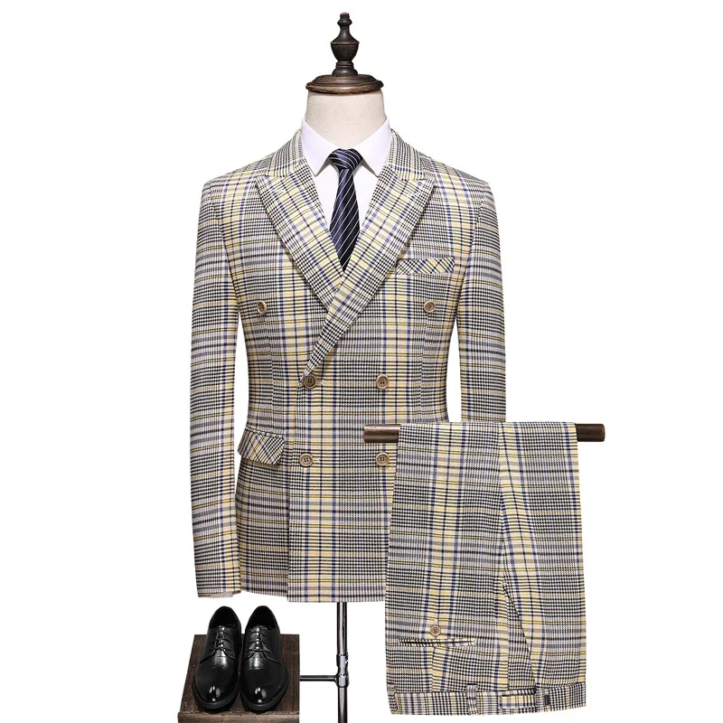 

Business Man Office Suit Printed 3 Pieces Slim For Man Plaid Double BreastedLatest Man Suit Design, Purple