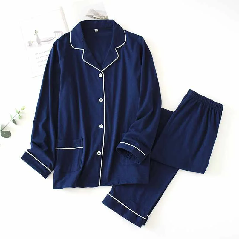 

Spring and autumn style 100% cotton couple sleepwear suit men's long-sleeved trousers ladies knitted cotton plus size home servi, Required