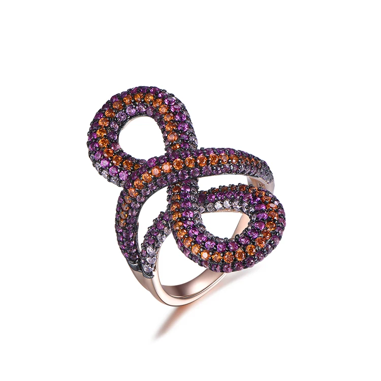 

925 Sterling Silver Ring Style Big Bowknot Shape Glue Stone Hot Sales Trendy Rose Gold Plated/black Gold Plated Gemstone Rings