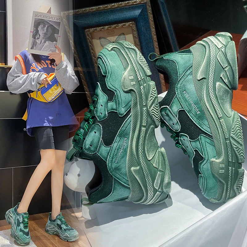 

Womens Sneakers 2021 Tennis Shoes Breathable Mesh Soft Thick Bottom Fitness Sports Shoes Trainers Women Running Casual shoes, Green,black