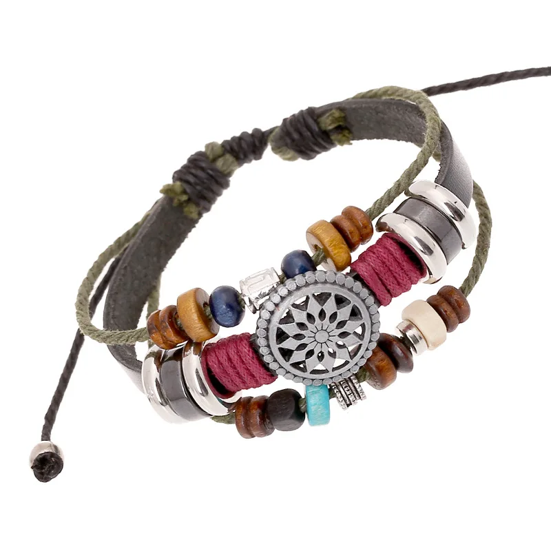 

Retro personality leather bracelet fashion temperament beaded leather bracelet new bracelet, 4 colors