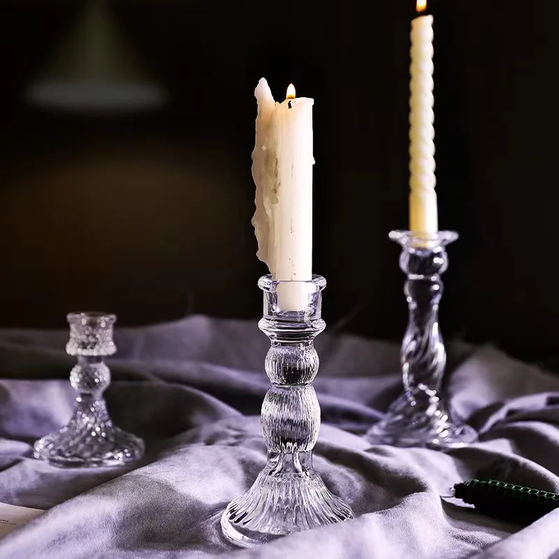 

Classic Glass Candlestick Holder Style Durable Long Lasting Stable Base Candle Holder candles jars Clean Decoration