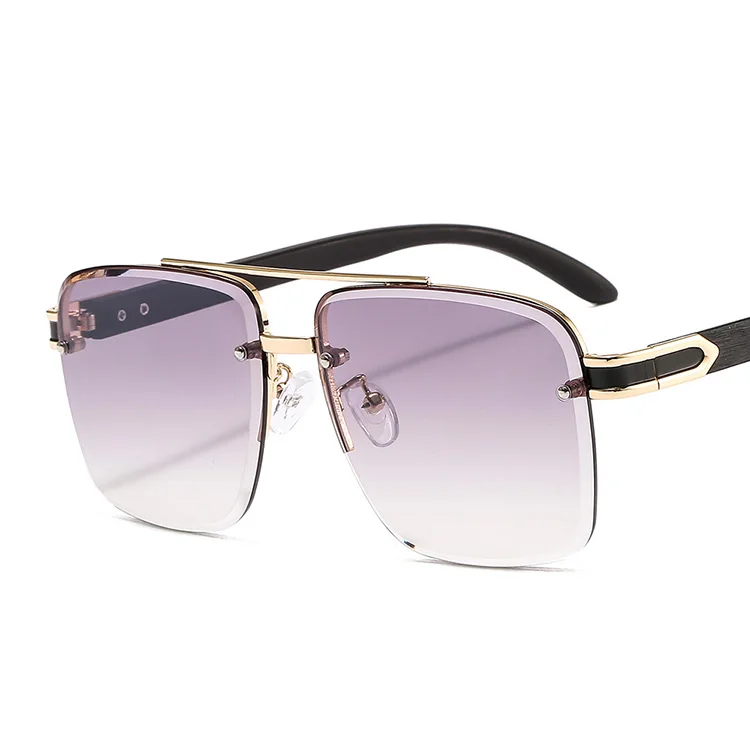 

New Wood Grain Trimmed Sunglasses Rimless Square Wholesale Sunglasses, Custom colors