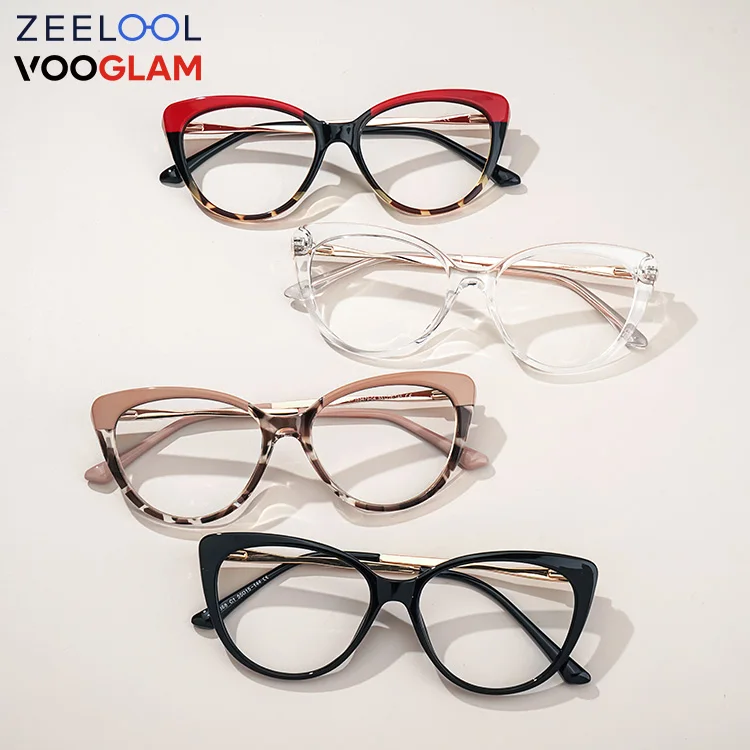 

Zeelool Vooglam Wholesale Custom Logo Womens Plastic TR Metal Cateye Shaped Eyeglasses Frames