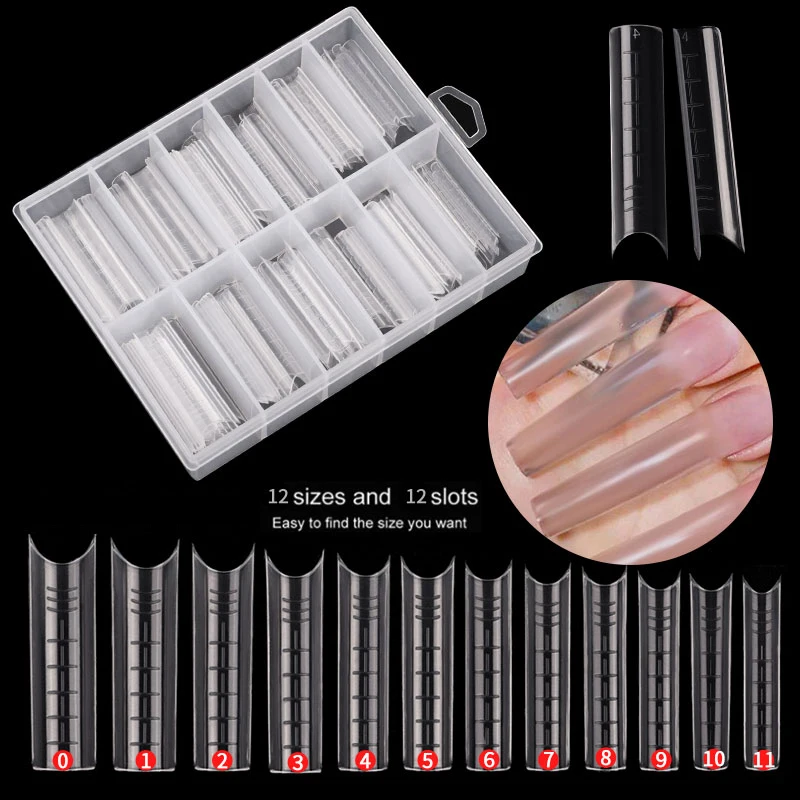 

Long Square False Nail Tips Mold Extension Acrylic Gel Accessories Quick Builder Poly UV Gel Nails Form Mould, Transparent