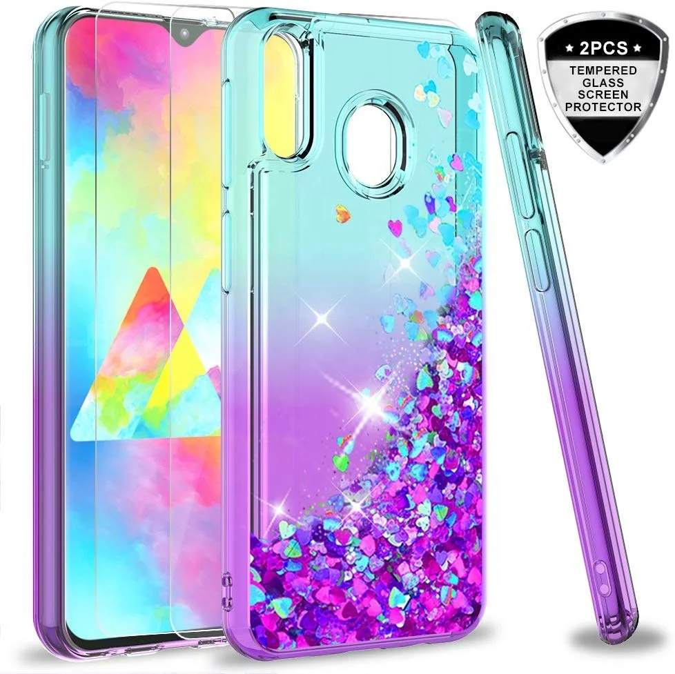 

LeYi Glitter Liquid Bling Diamond Cute Clear Case For Samsung Galaxy M20 Case with Tempered Glass Screen Protector[2 pack]