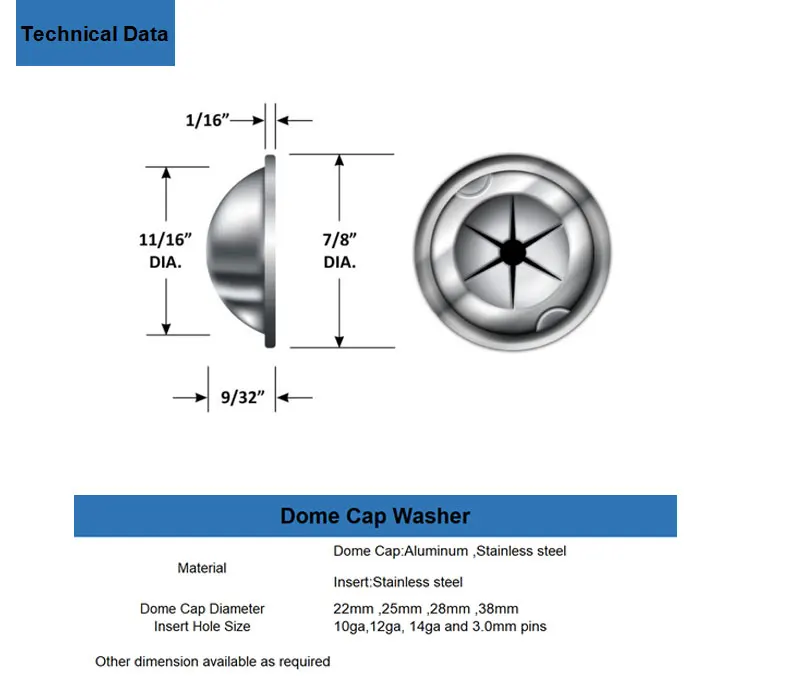 Galvanized/aluminum/low Carbon Steel Dome Cap Washer With Self Adhesive Insulation Pins Buy