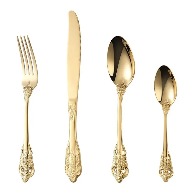 

Kitchen Wedding Luxury Restaurant Silverware 304 Stainless Steel Spoon And Fork Gold Cutlery Set