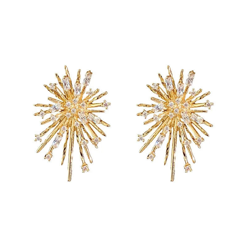 

New Fashion Design Fireworks Elegant Stud Earrings For Women Zircon Flower Wedding Jewelry Accessories, Picture shows