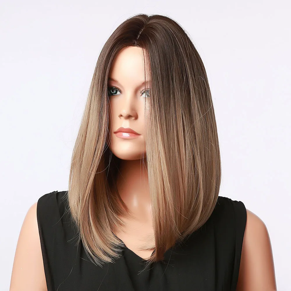 

MJ BEAUTY wholesale high quality price natural brown straight hair wig 20 inch ladies synthetic wig straight hair wig FTL008-1