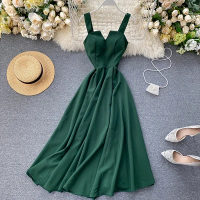 

2020 New Arrivals Women Fashion Backless Solid Color Long Dress