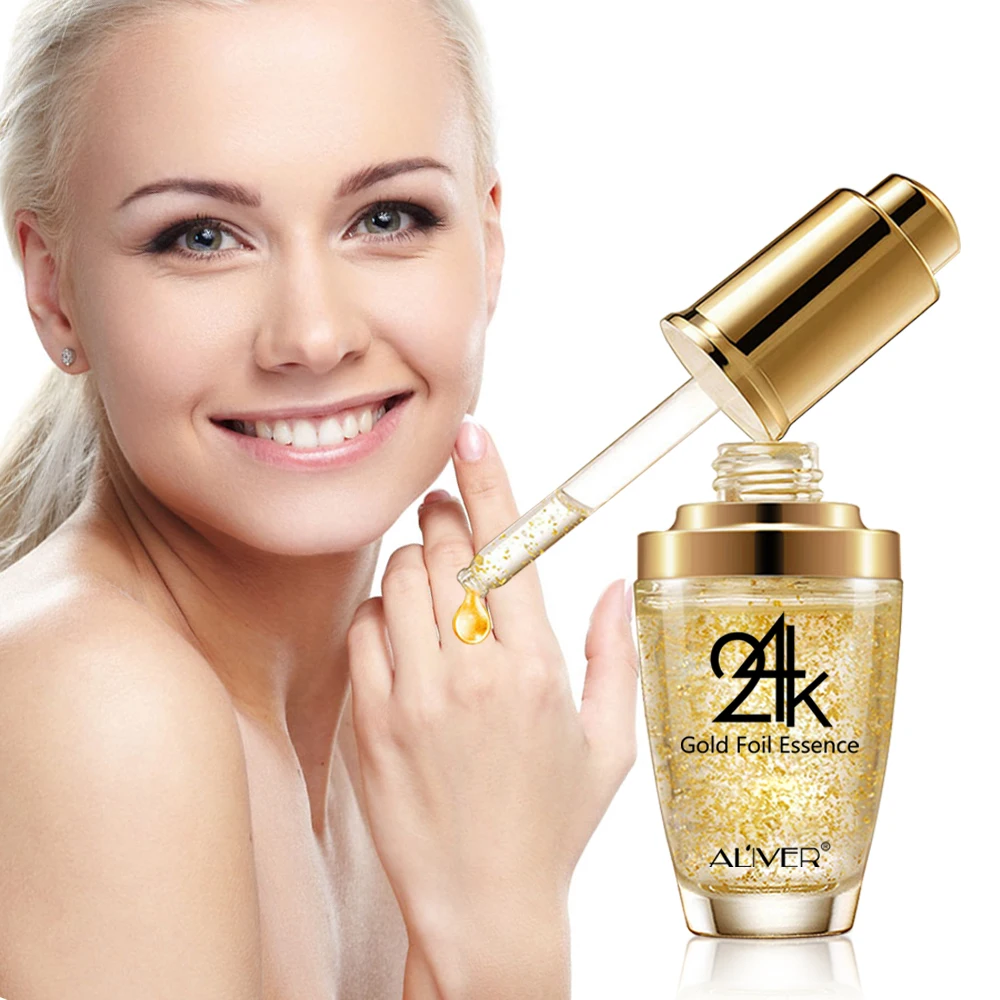 

ALIVER Private Label 24K Gold Serum Face Whitening Moisturizing Hyaluronic Acid Vitamin C Collagen 24k Gold Foil Serum