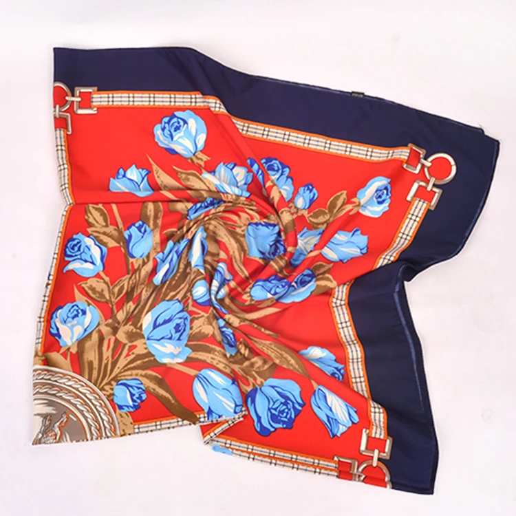 Top Quality FENNYSUN 130*130cm Large Square Flower Slik Polyester Shawl Custom Satin Dresses With Scarf For Women