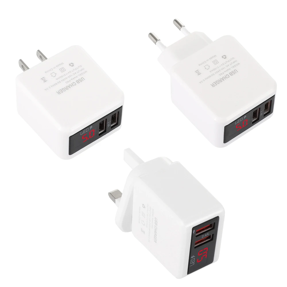 

2.4A 2 ports USB smart digital display Portable Charger 2 USB With Digital Display Mobile Charger USB Wall Charger for Samsung