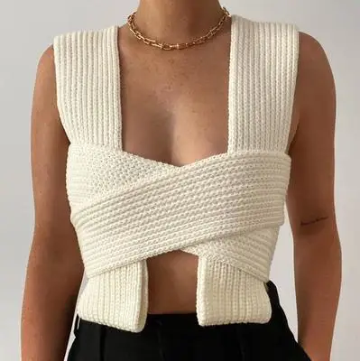 

Ladies' In the summer The new sexy flexible cross Coarse weave Deep V sports coat Cultivate one's morality sweater tank top