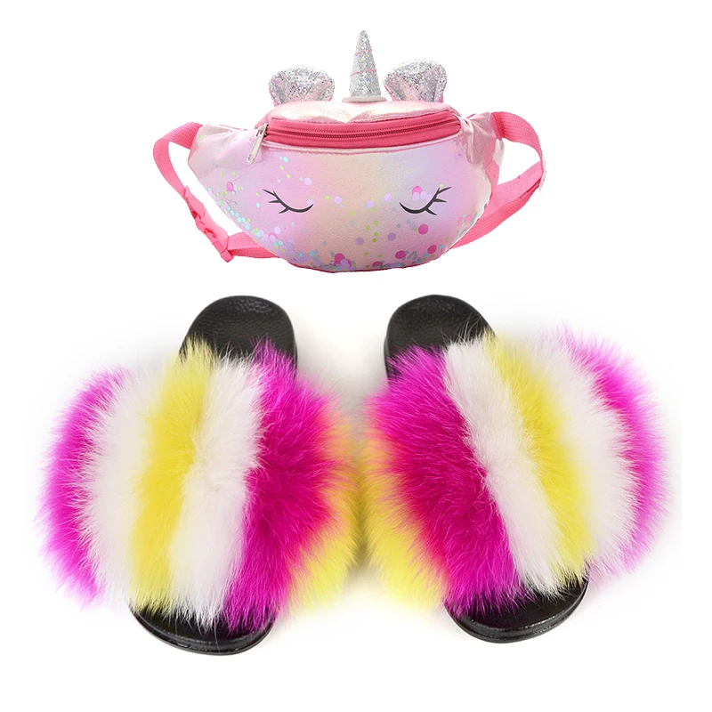 

ELVA baby kids big fluffy slippers fur slides bag best fur slides big fix fur slides