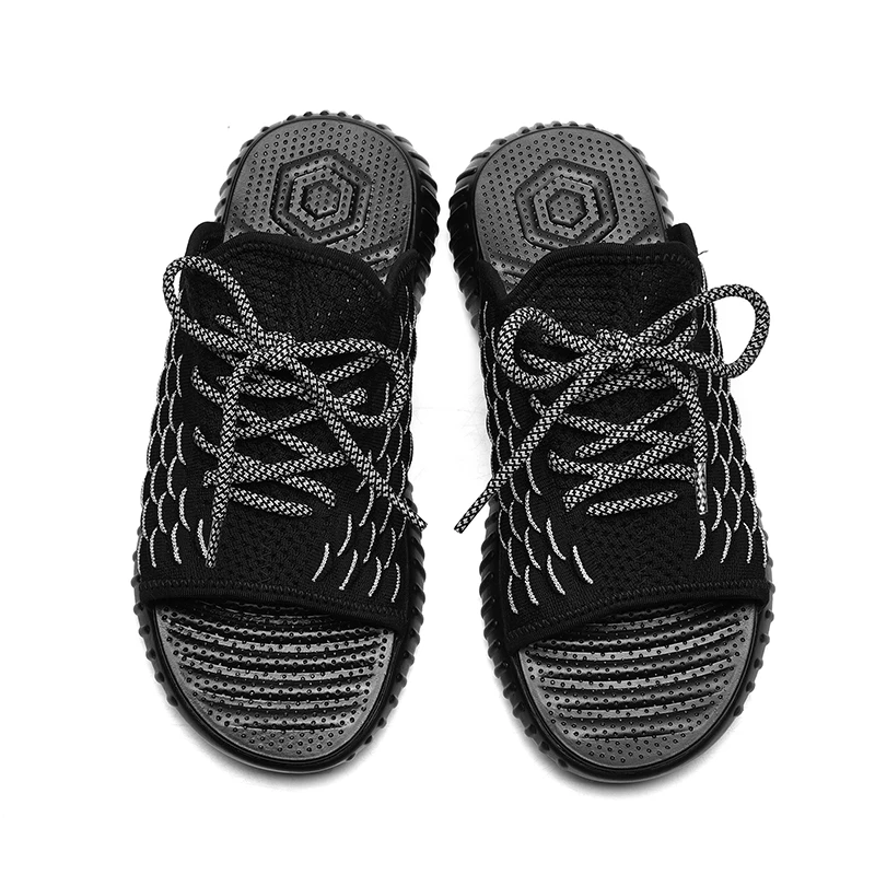 

World-win 2020 Comfortable Summer Fish Scale Luminous Coconut Sport Sandals Men's Fashion Slipper Beach Sandals, Black/white