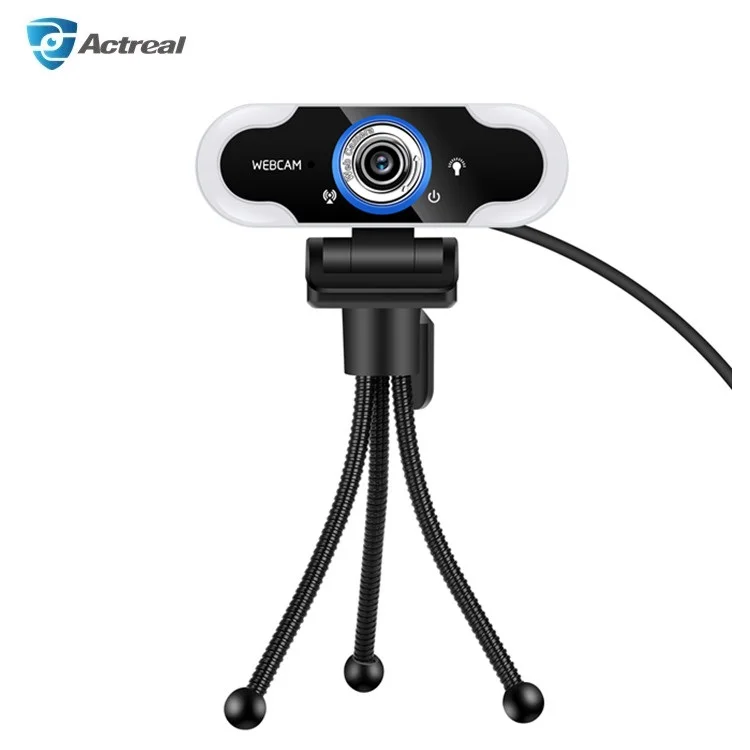

High Quality Live Broadcast 2MP Plug and Play Adjustable LED Brightness USB Computer 1080P Webcam with Microphone and Tripod