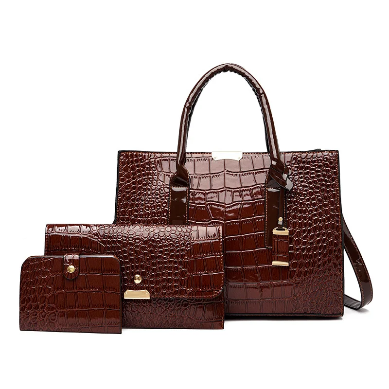 

New 3 Sets Women Handbags Crocodile Pattern Leather Handbags Fashion Purses Shoulder Messenger Bags For Women, Customizable