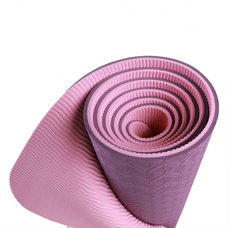 

yoga mat with carry strap , 6mm tpe reversible yoga mat polyurethane, Customized pink, purple, green and gray