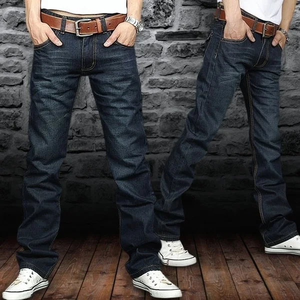 

Mens Casual Plus-size Comfortable Cotton Denim Slim-fit Straight Long Simple Jeans Trouser, Blue