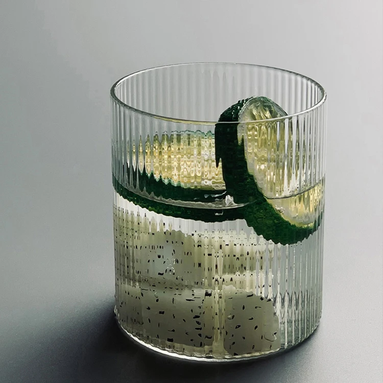 

blown glass cups clear ribbed single wall glass cup ripple cup glass, Transparent